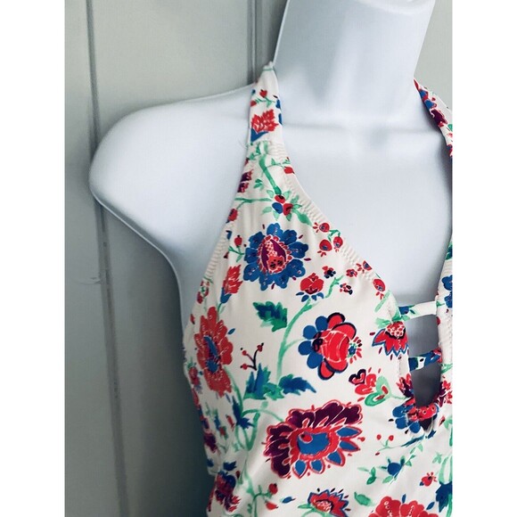 Garnet Hill Signature High-Neck Lattice One-Piece Swimsuit 6 Floral Print - Picture 2 of 6